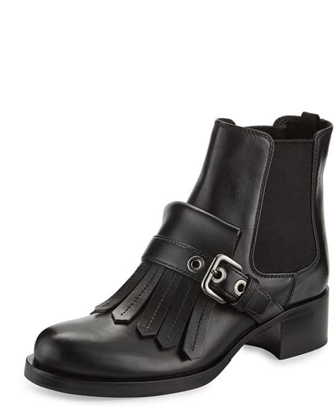 prada pointed kiltie boot|Black Leather Boots .